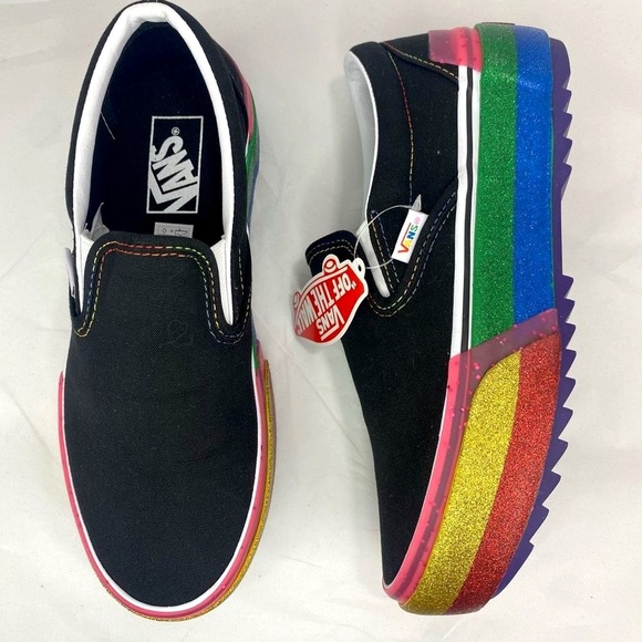 Vans Shoes - New Vans Classic Slip On Stacked platform Black Glitter Rainbow Unisex W 8.5 M 7